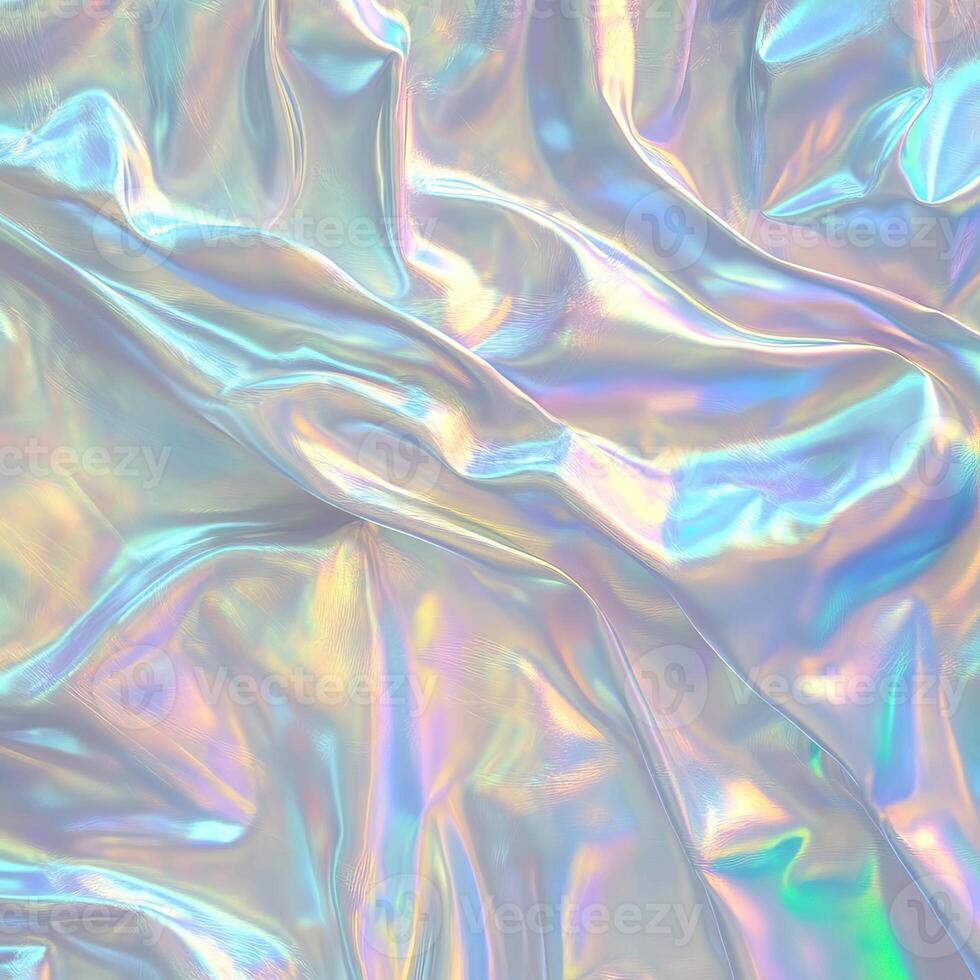 Iridescent fabric texture with shimmering reflective surfaces. photo
