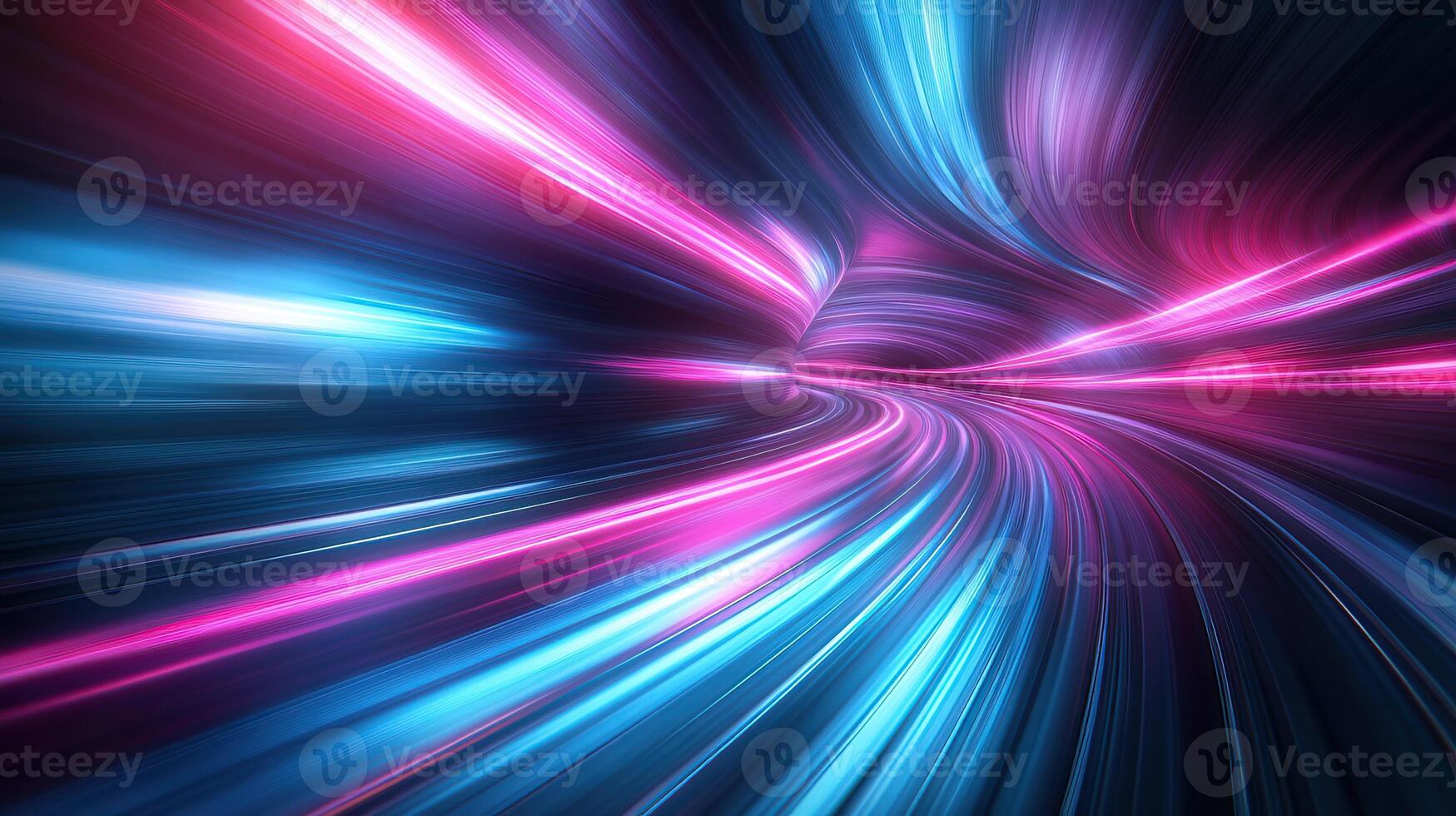 Abstract glowing light trails in vibrant pink and blue colors, creating a dynamic and futuristic background. photo