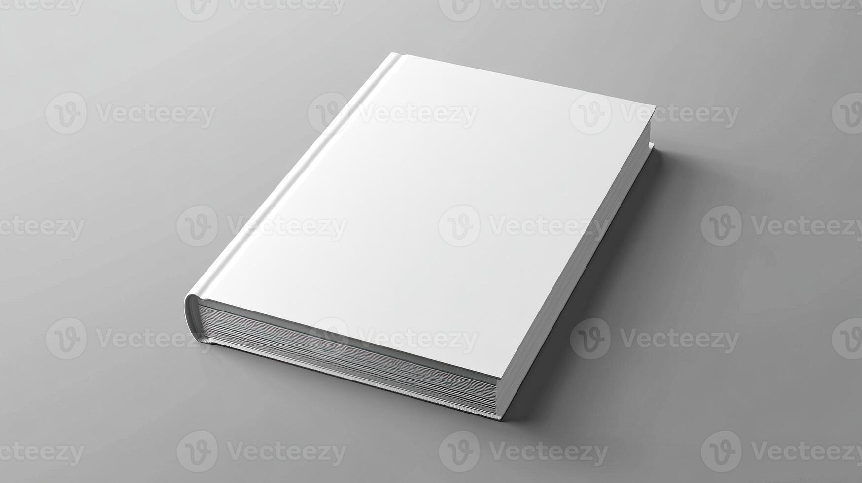 Blank white book on a gray background, perfect for mockups and design projects. photo