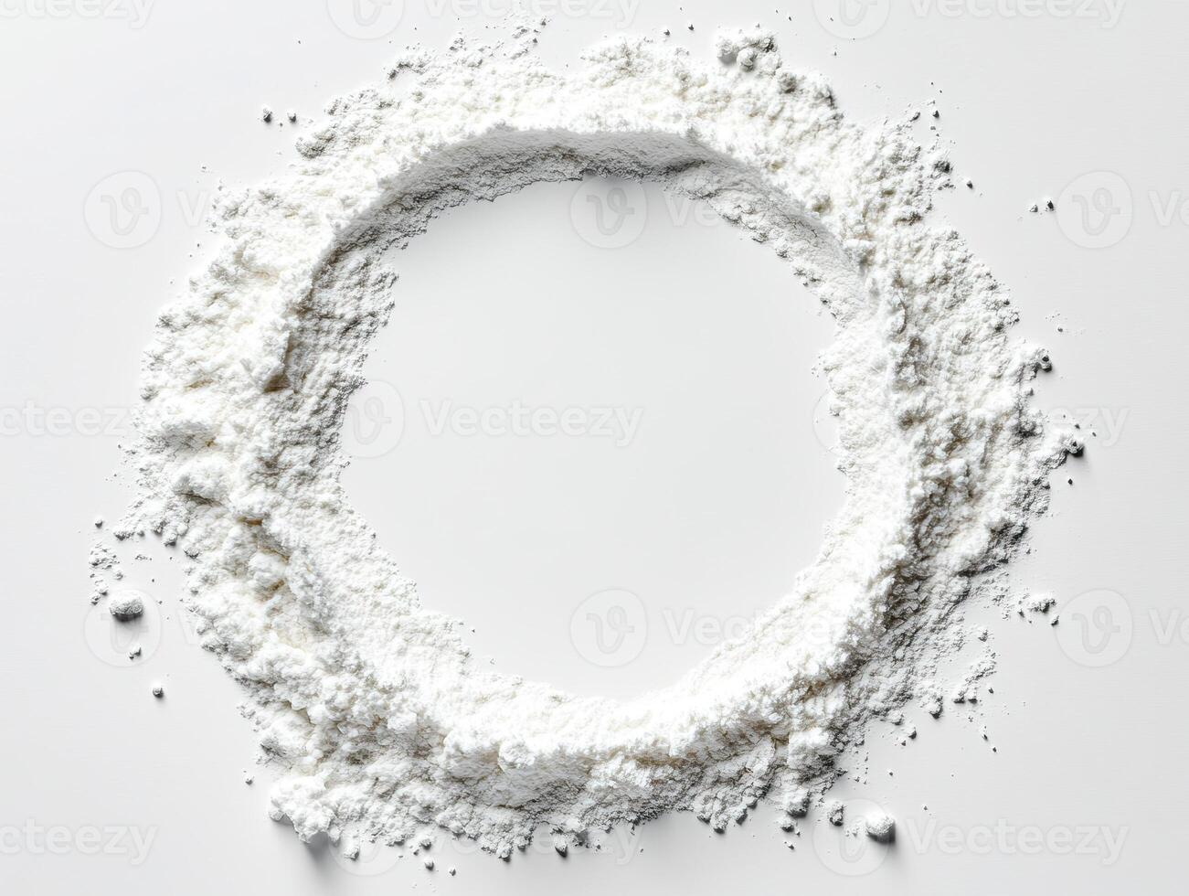 White flour circle on a clean background, perfect for culinary themes and baking illustrations. photo