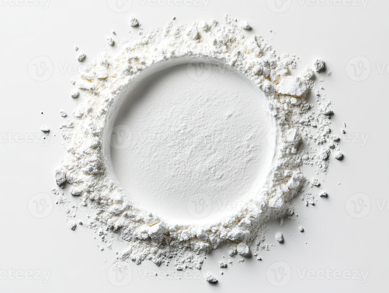 White flour circle on a clean surface, perfect for baking and cooking projects. photo