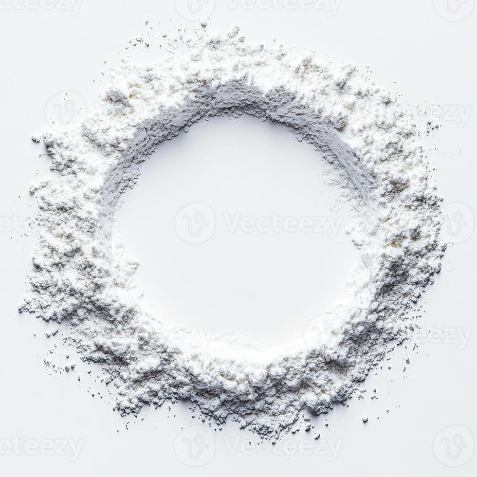 White powdered substance arranged in a circular shape on a clean background. photo