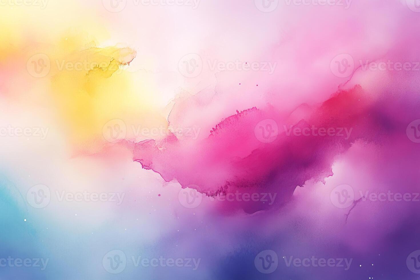 Vibrant abstract watercolor background with pink, yellow, and blue hues, perfect for creative designs. photo