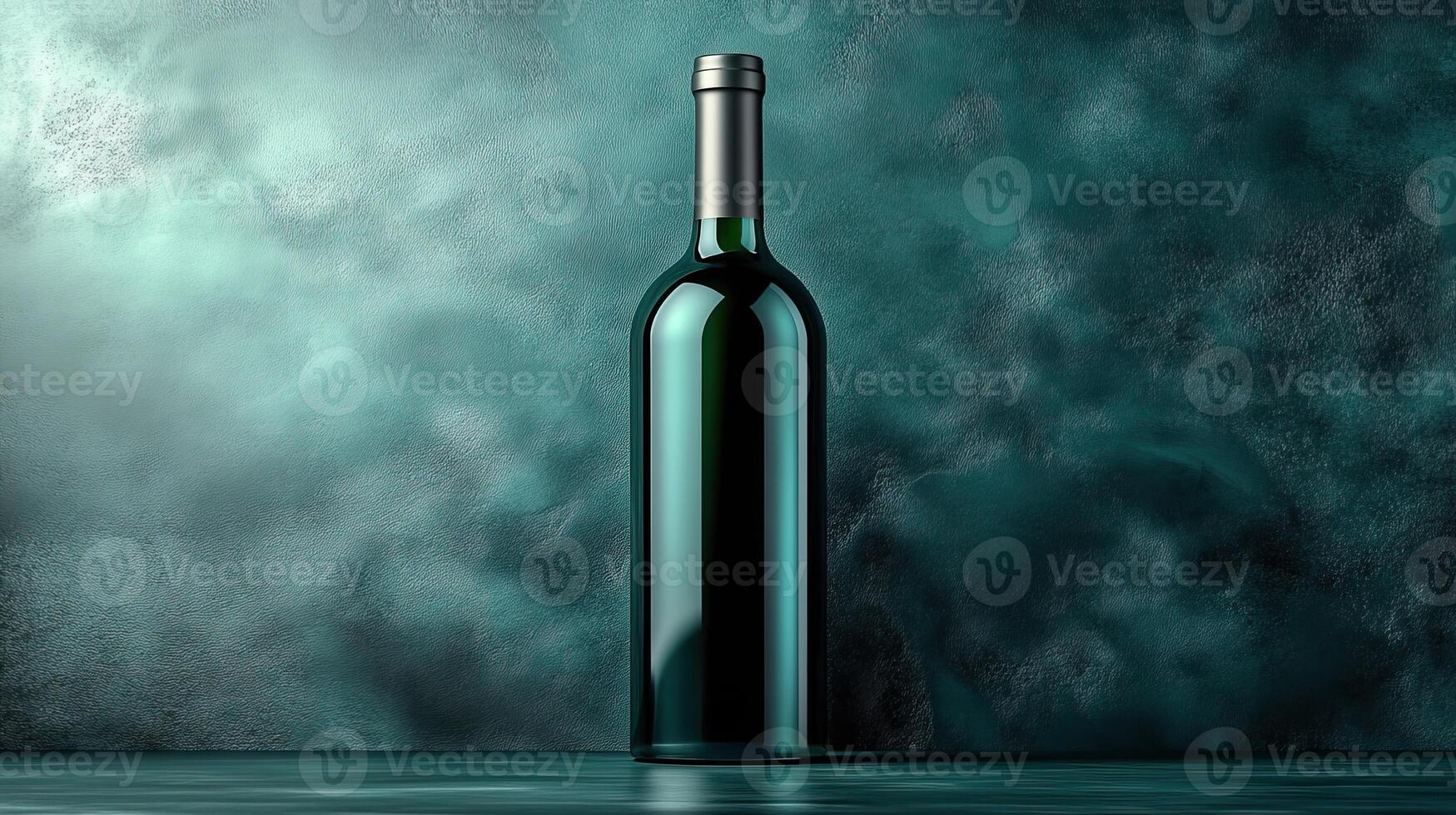 Green glass wine bottle on a textured dark background, minimalistic and elegant composition, ideal for beverage branding. photo