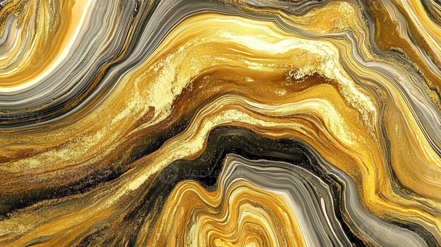 Abstract gold and black marble texture with smooth wavy patterns, suitable for backgrounds and design projects. photo
