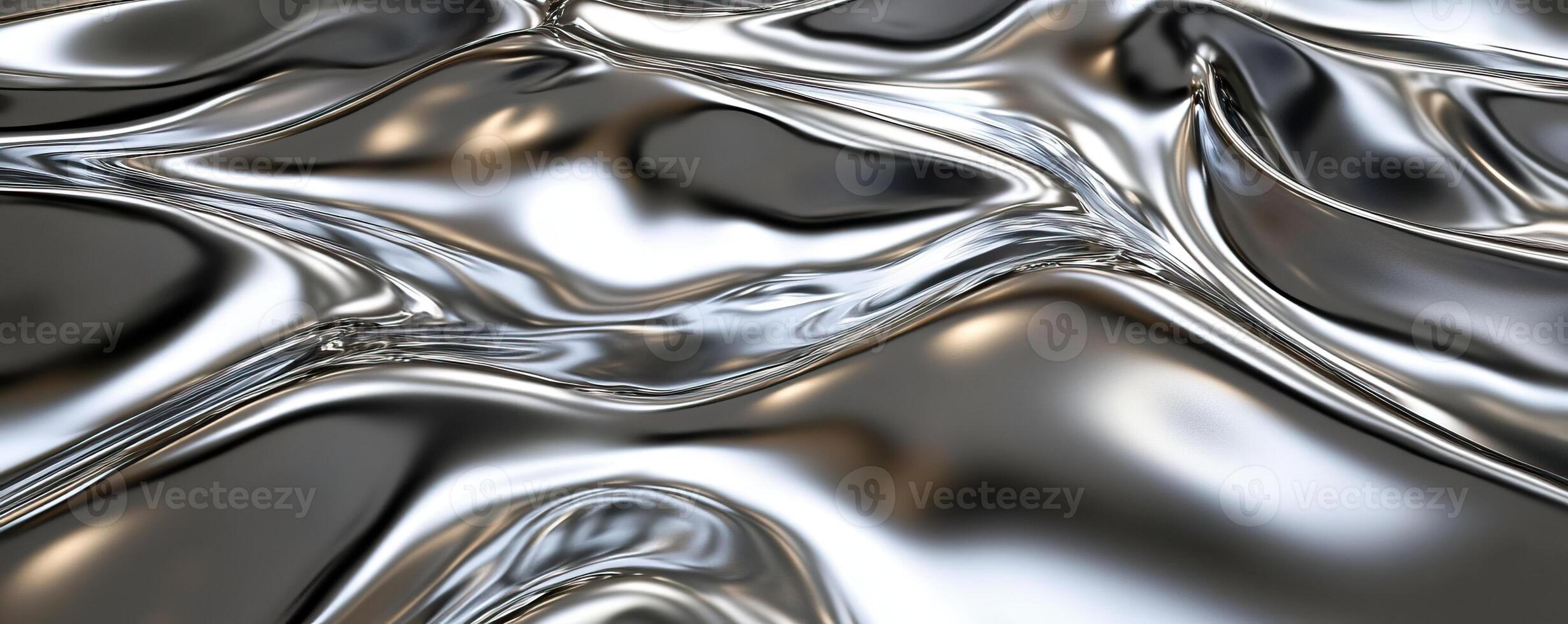 Elegant silver liquid metal texture - Luxurious molten chrome background with smooth reflective surface, perfect for premium design projects like luxury branding, wedding invitations, product mockups photo