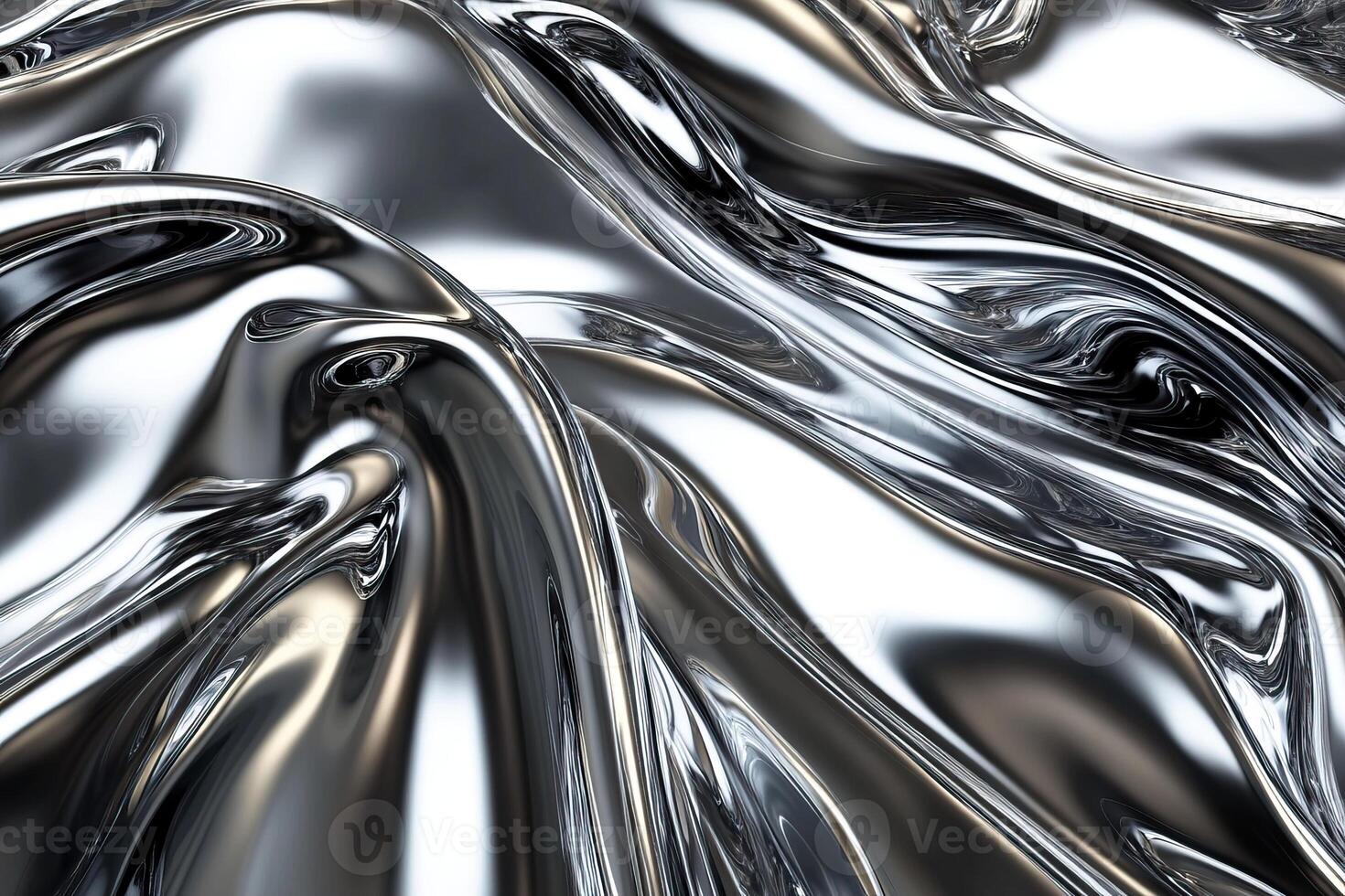 Elegant silver liquid metal texture - Luxurious molten chrome background with smooth reflective surface, perfect for premium design projects like luxury branding, wedding invitations, product mockups photo