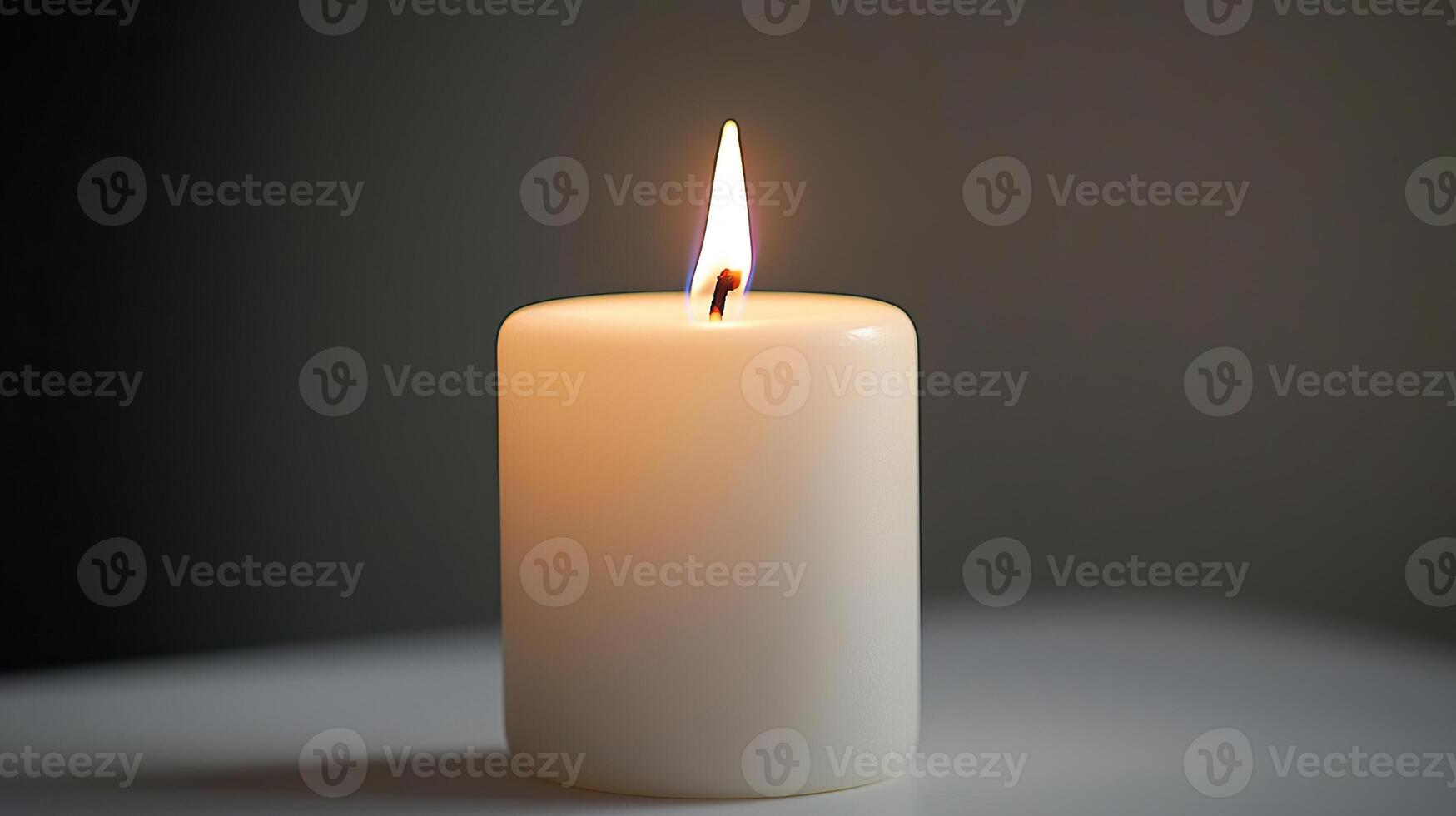 Minimalist composition featuring a white candle burning softly, with a simple white background, a study in serenity and simplicity photo