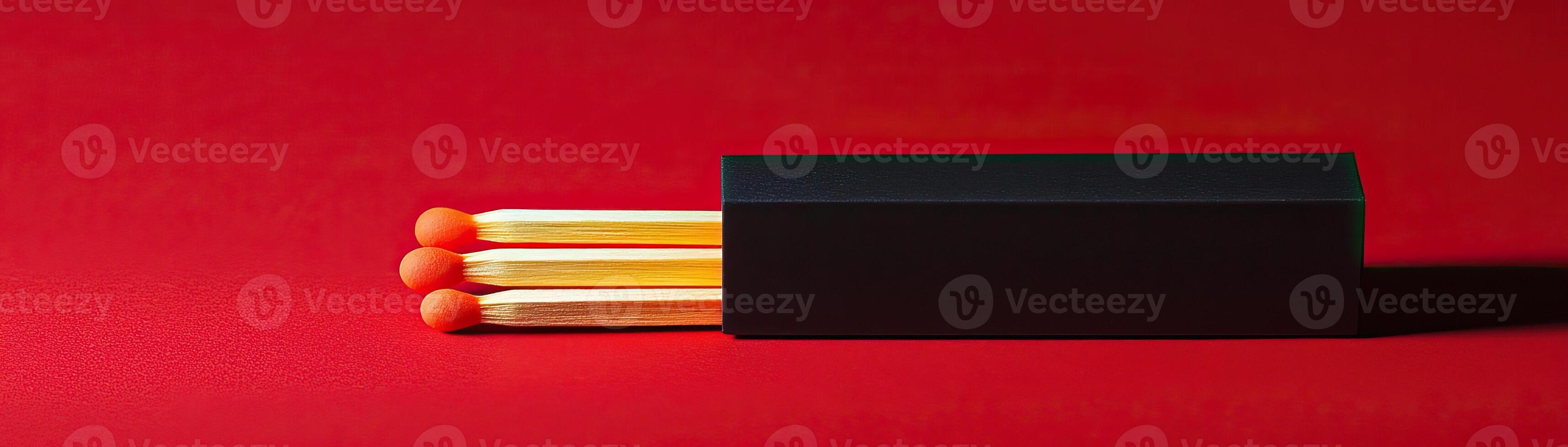 Minimalist matchbox on red background, modern design, vibrant color play photo