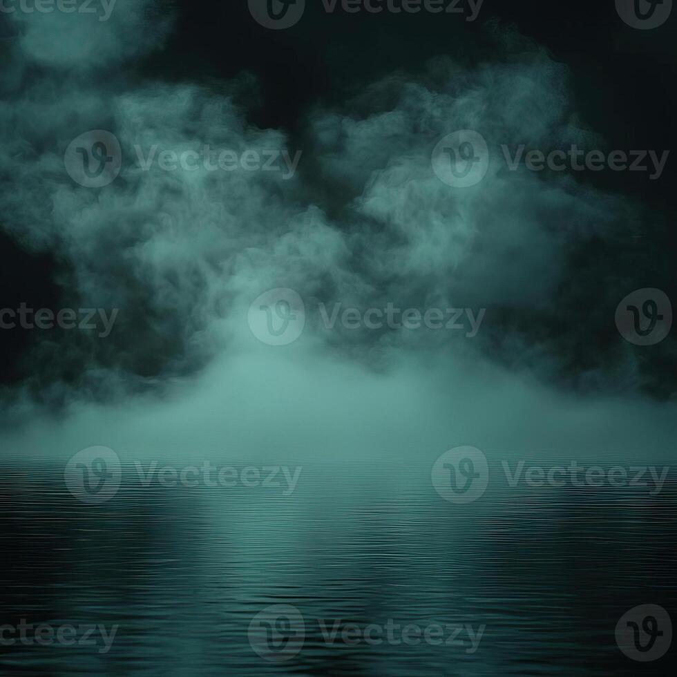Deep green fog spreading across a dark background, evoking a sense of mystery and the unknown, ethereal and atmospheric photo