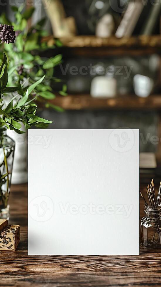 a white blank invitation in portrait 5x7 mockup scene ,with focus on the invitation photo