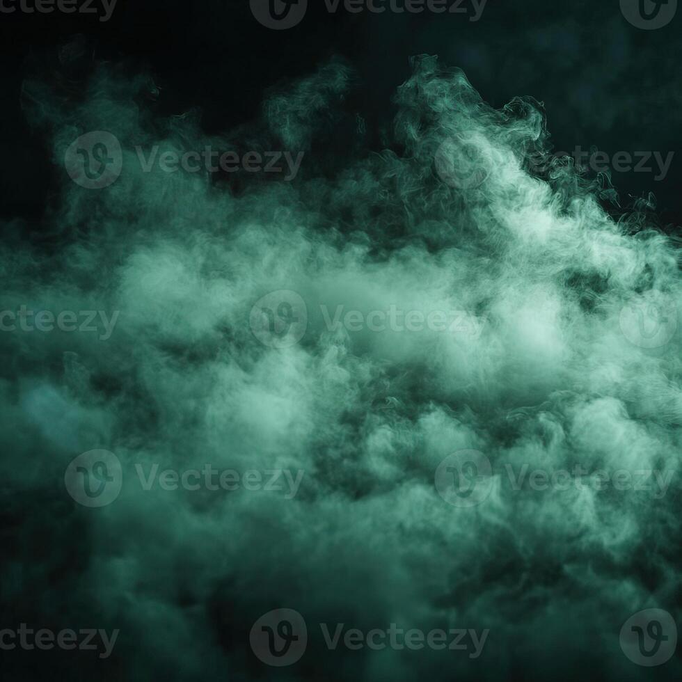 Deep green fog spreading across a dark background, evoking a sense of mystery and the unknown, ethereal and atmospheric photo