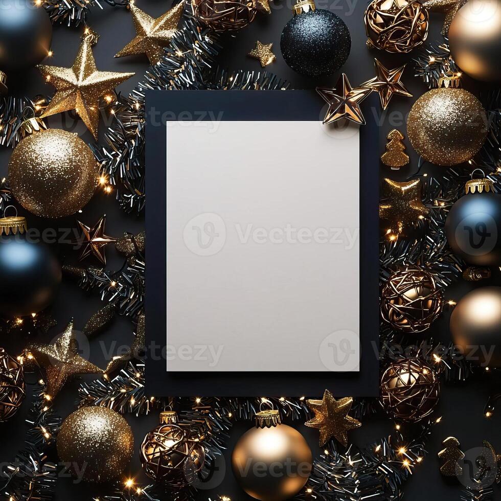 Blank glitter theme Christmas card mockup, festive and elegant photo