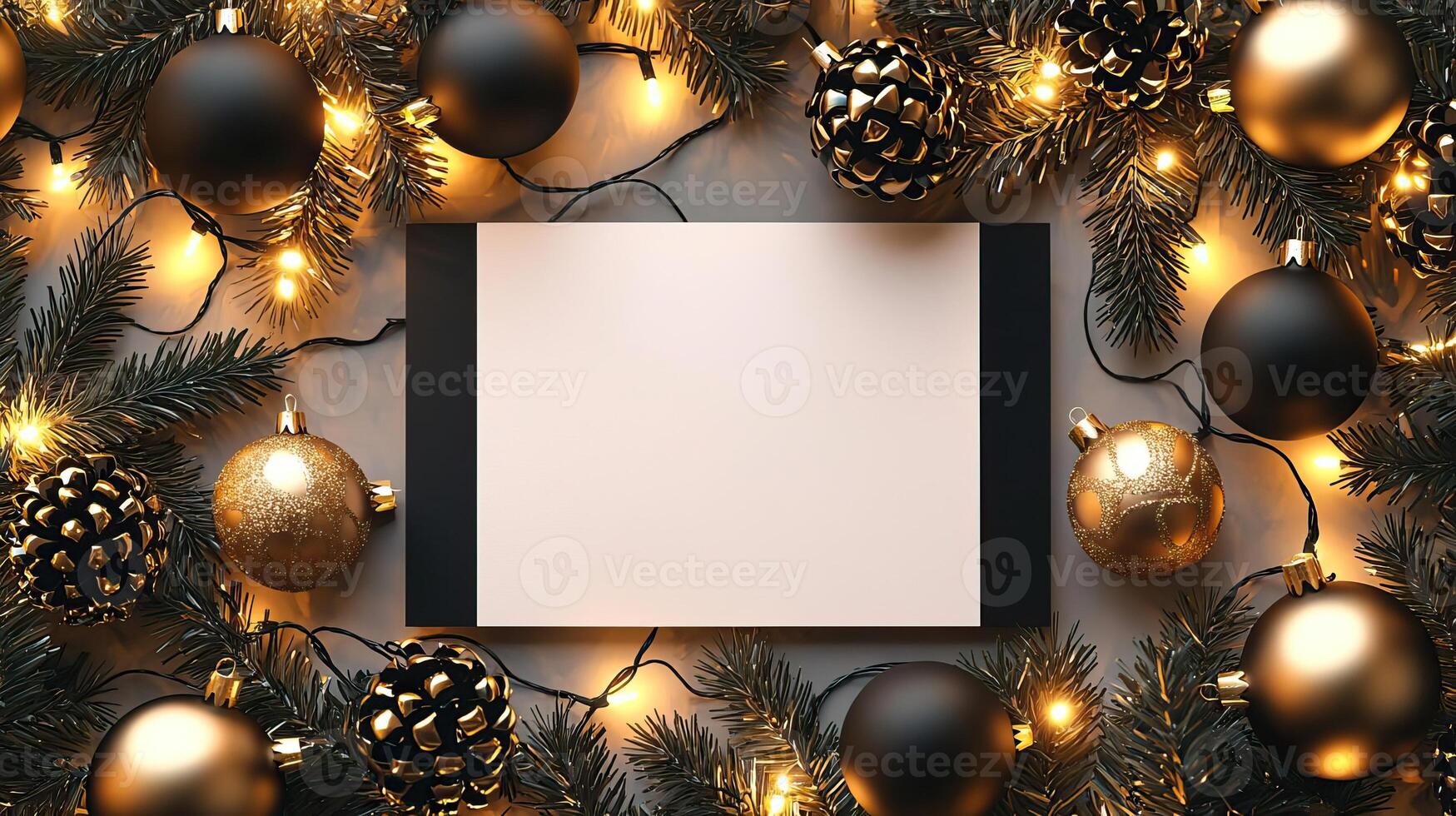 Blank modern minimalist Christmas card mockup, chic holiday decor photo