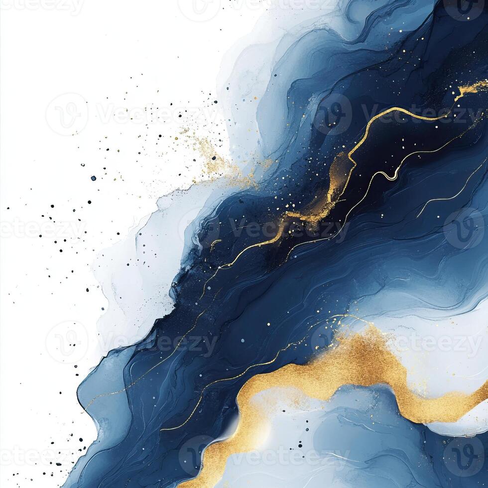Abstract ocean wave art with gold accents, elegant design on a white background. photo