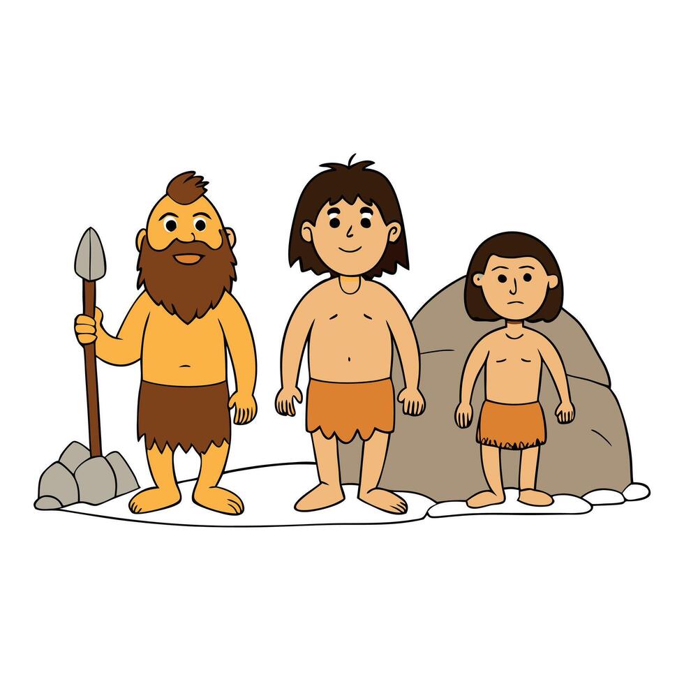 Primitive cavemen people in the stone age. vector