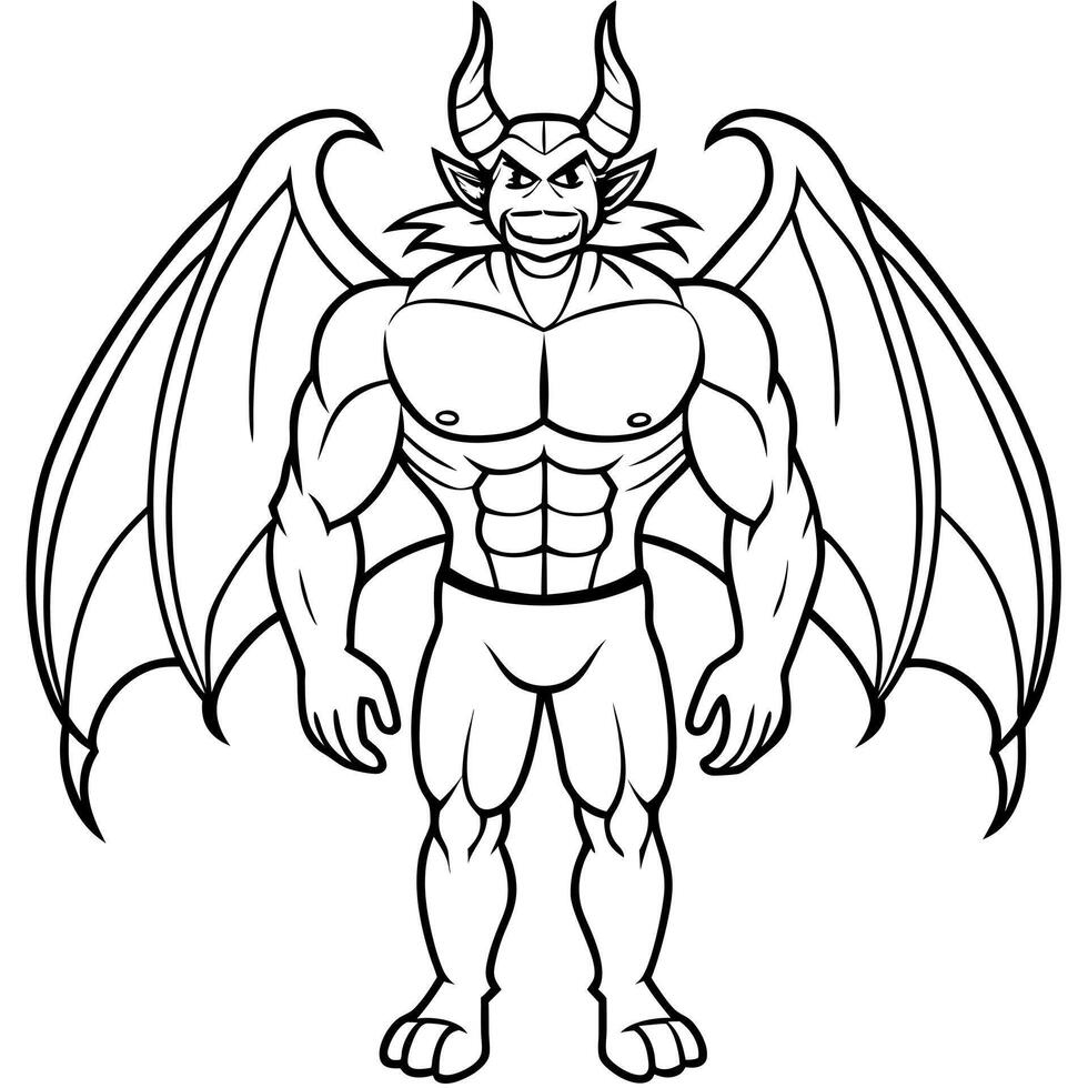 Picture made with of male strong demon with huge wings vector