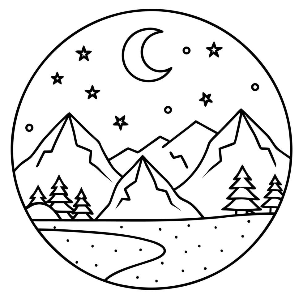 Illustration of fantasy night landscape with moon and stars and snowy mountains vector