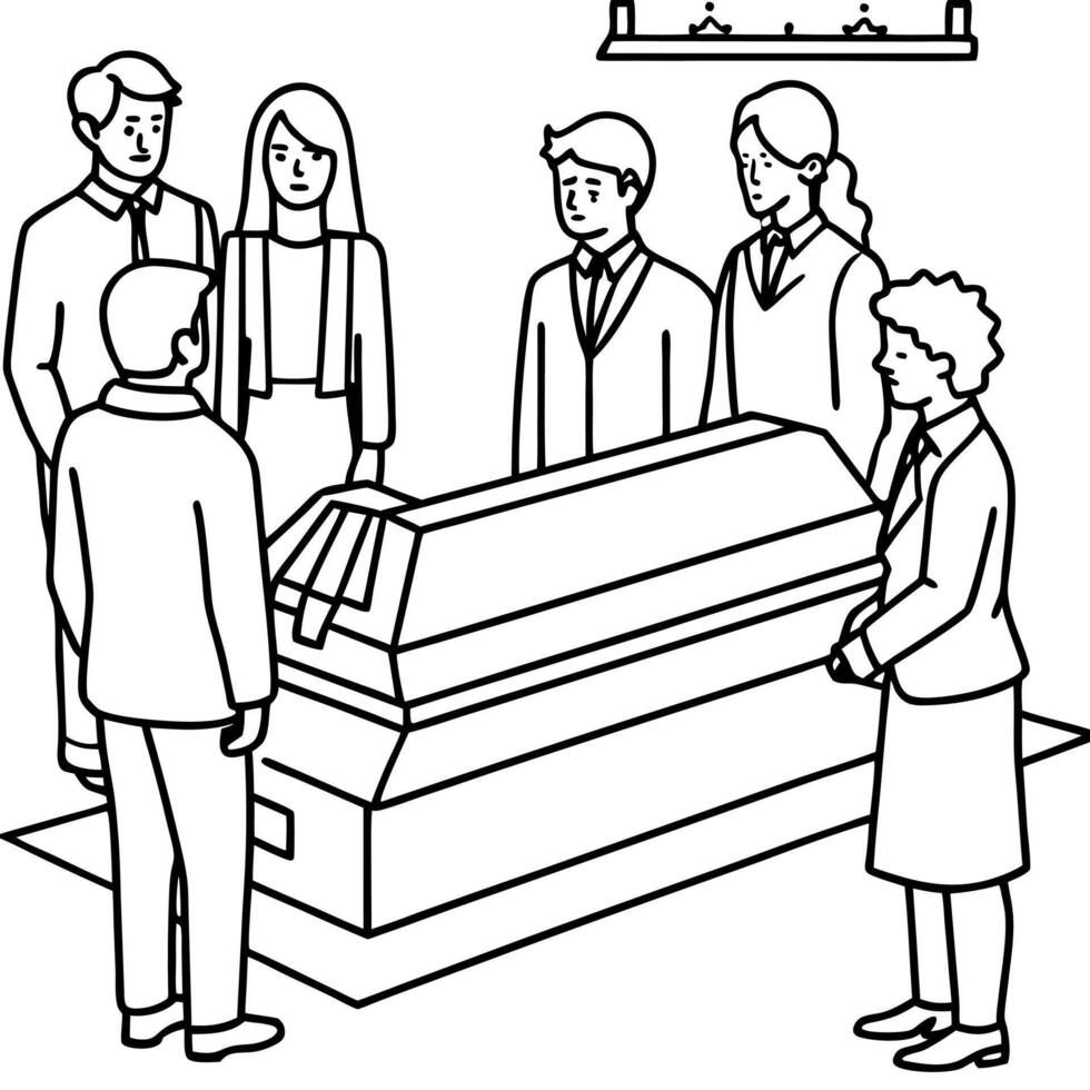 Relatives making Funeral ceremony Scene with coffin in church mourning vector
