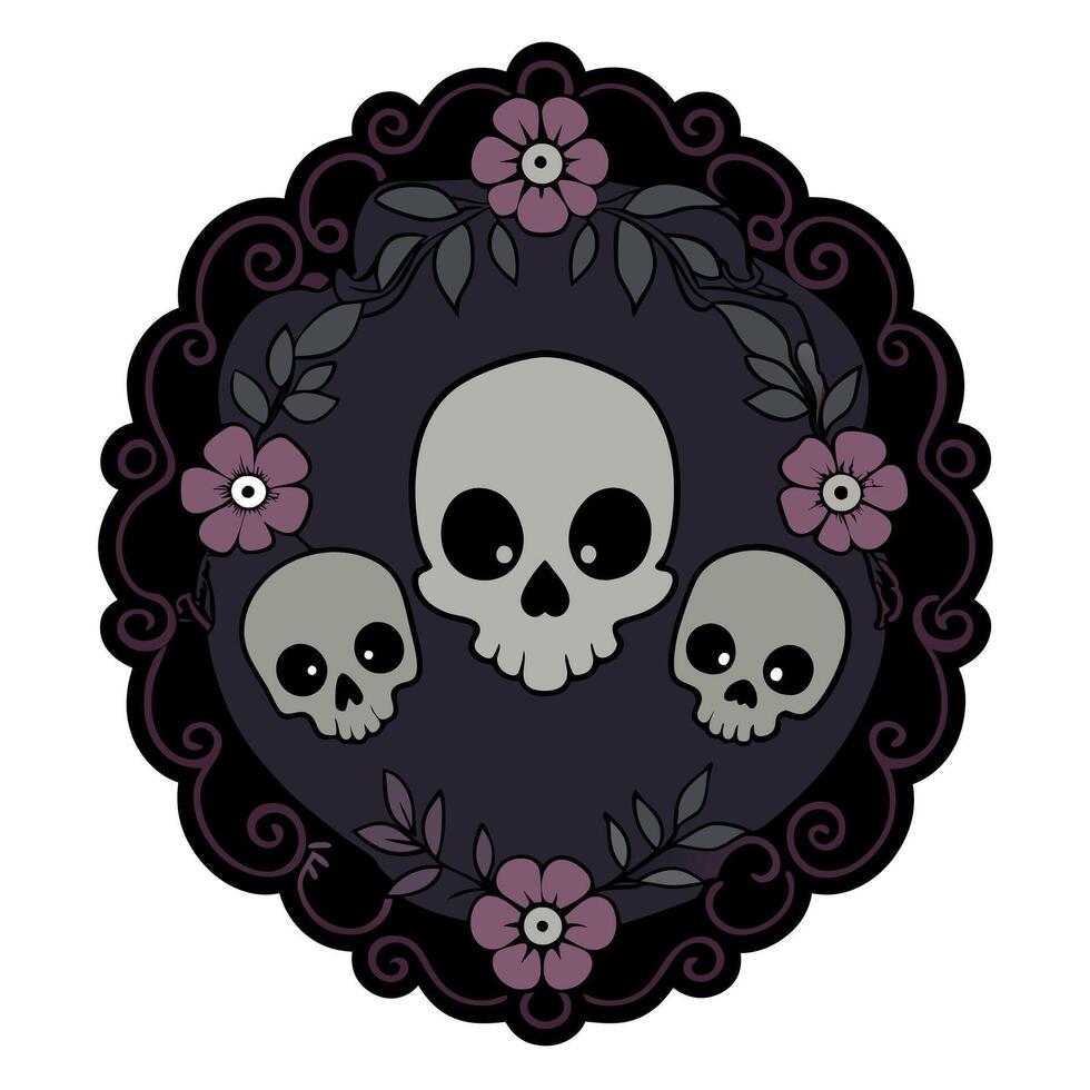 Dark moody baroque background for Halloween with skulls and flowers vector
