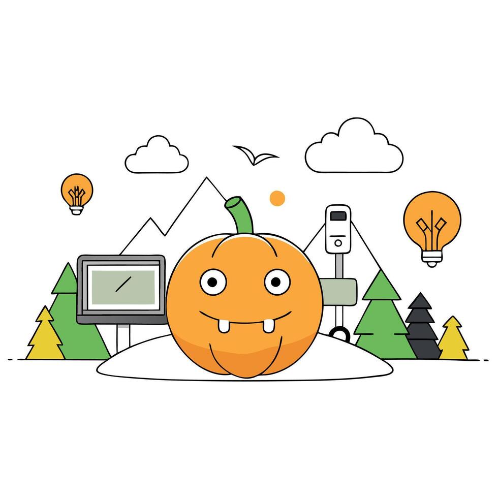 Halloween pumpkin in the forest technology vector