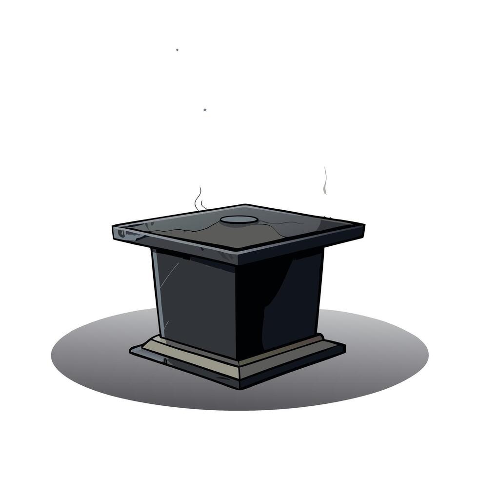 Empty black marble table podium with black stone floor in dark room with smoke. vector