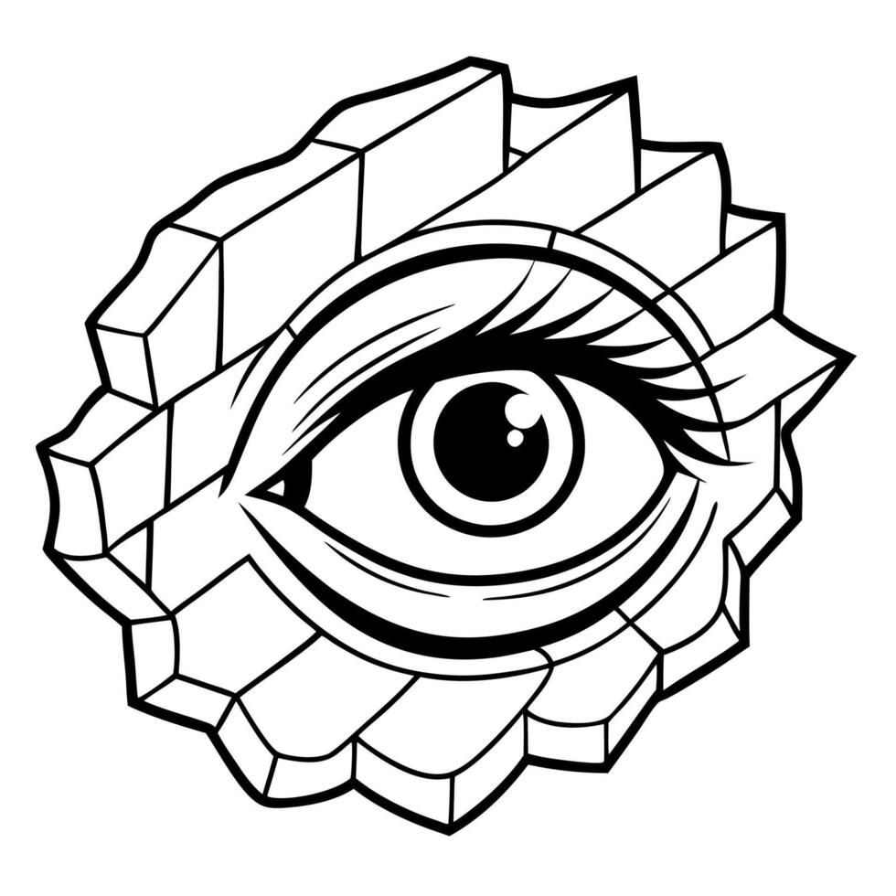 Detailed photo of an eye looking from inside of wall hole vector