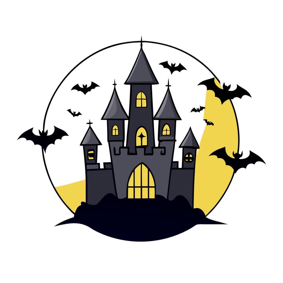 Scary horror and haunted Dracula vampire castle with bats. Creepy atmosphere. vector