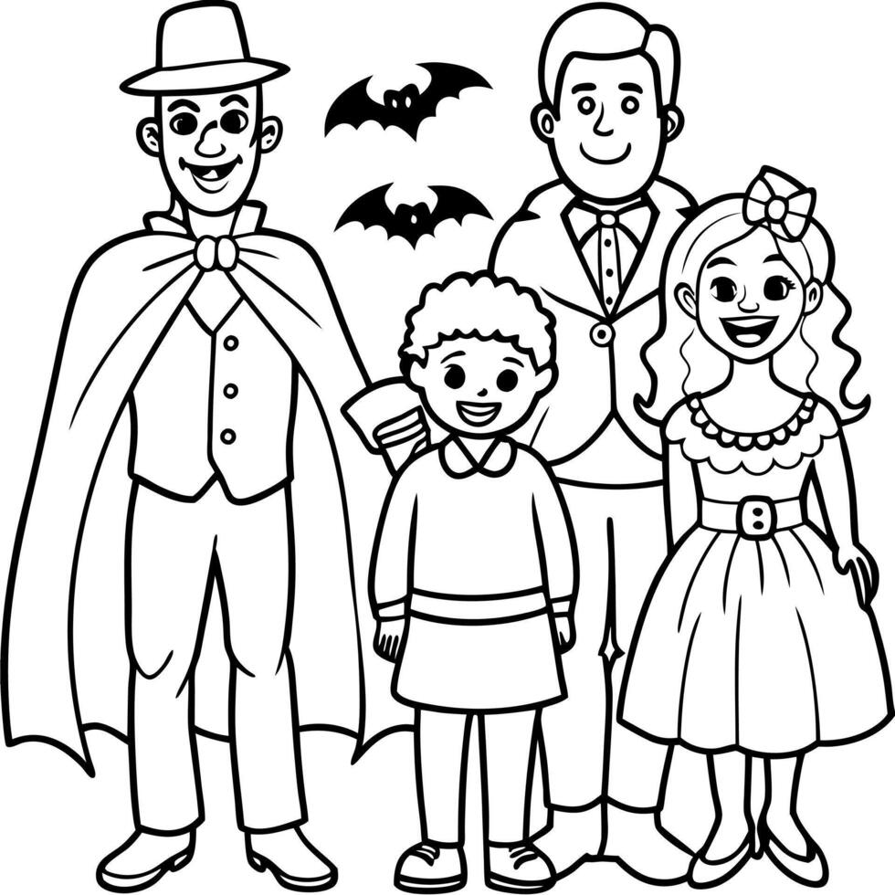 Enchanting Halloween Affair. Family Dressed Up for Fun vector