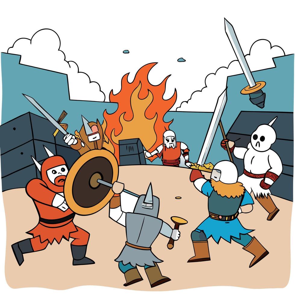 An epic battle scene from a fantasy game vector