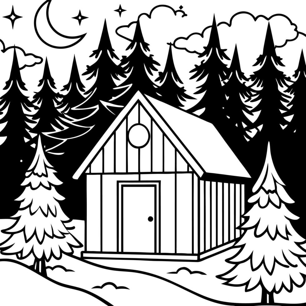 Matte painting background shed in the forest heroic fantasy witchy game night vector