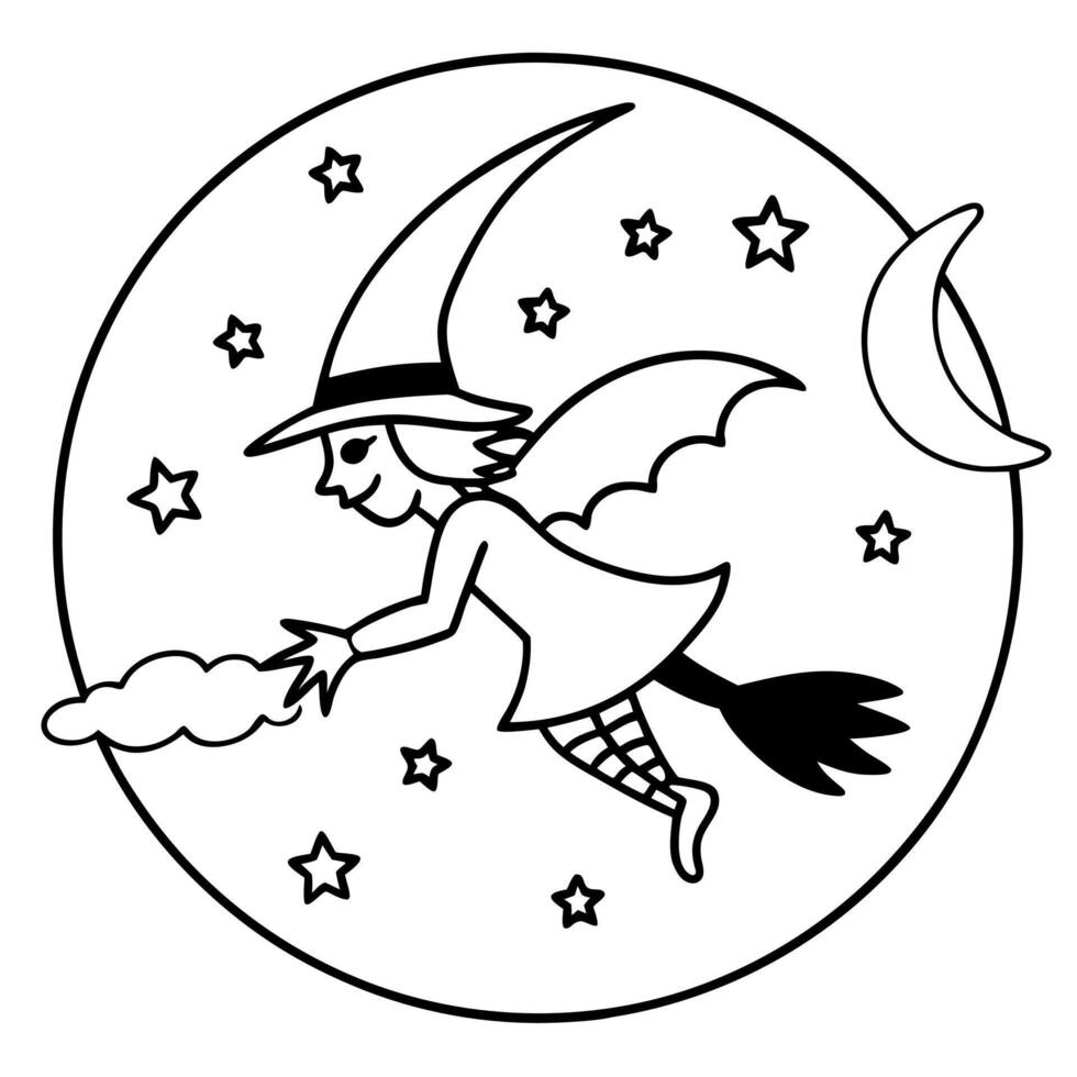 Halloween witch silhouette flying moon new quality universal colorful technology image illustration design. vector