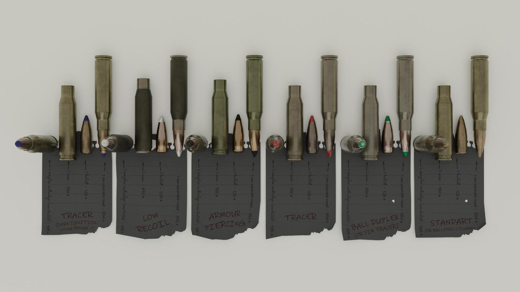 ammo cartridges pack with different sizes. photo