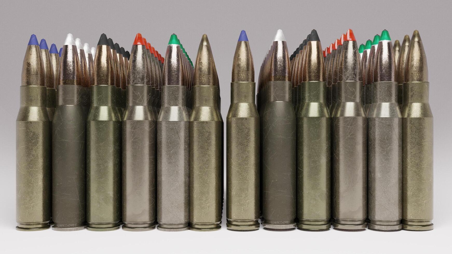 ammo cartridges pack with different sizes. photo