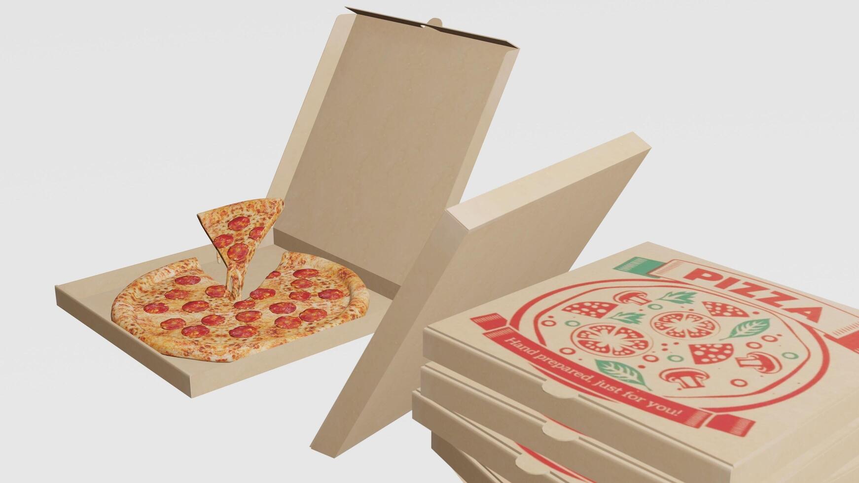 Pizza and Pizza Box with white background photo