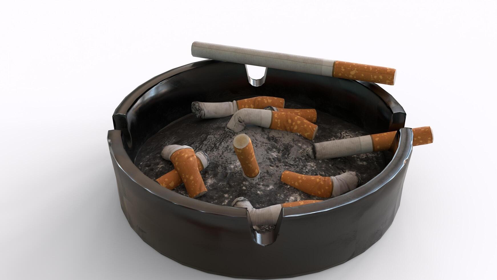 ashtray with cigarette with white background photo
