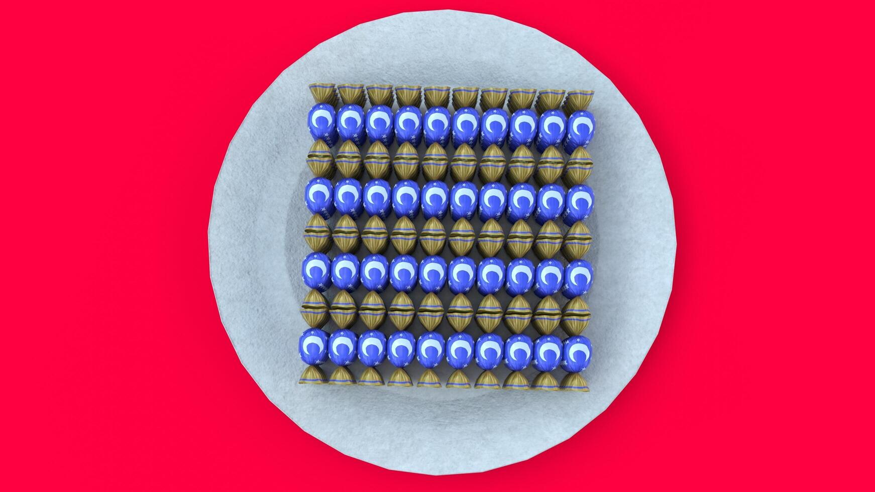 candies on plate with red background photo