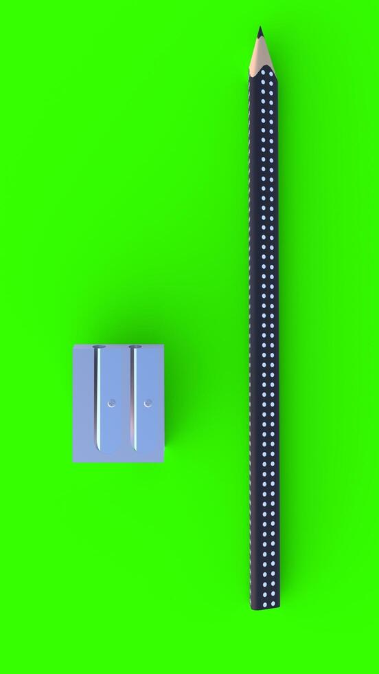 Pencils and pencil sharpener with green background photo