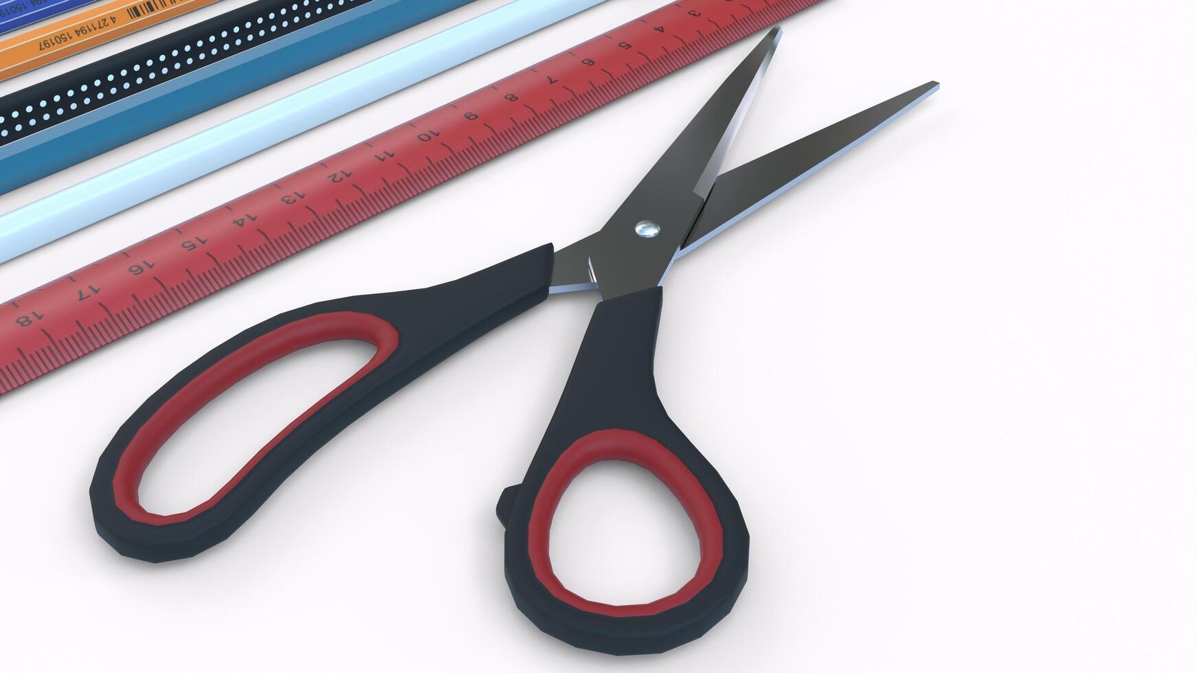 Scissors and red scale with white background photo