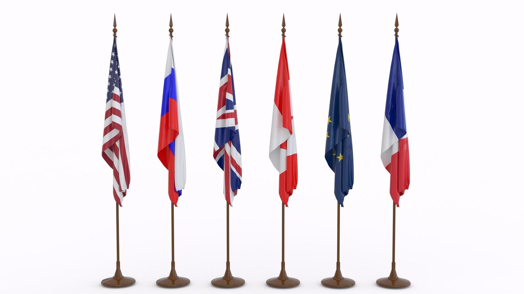 Six country flag with different angle view photo