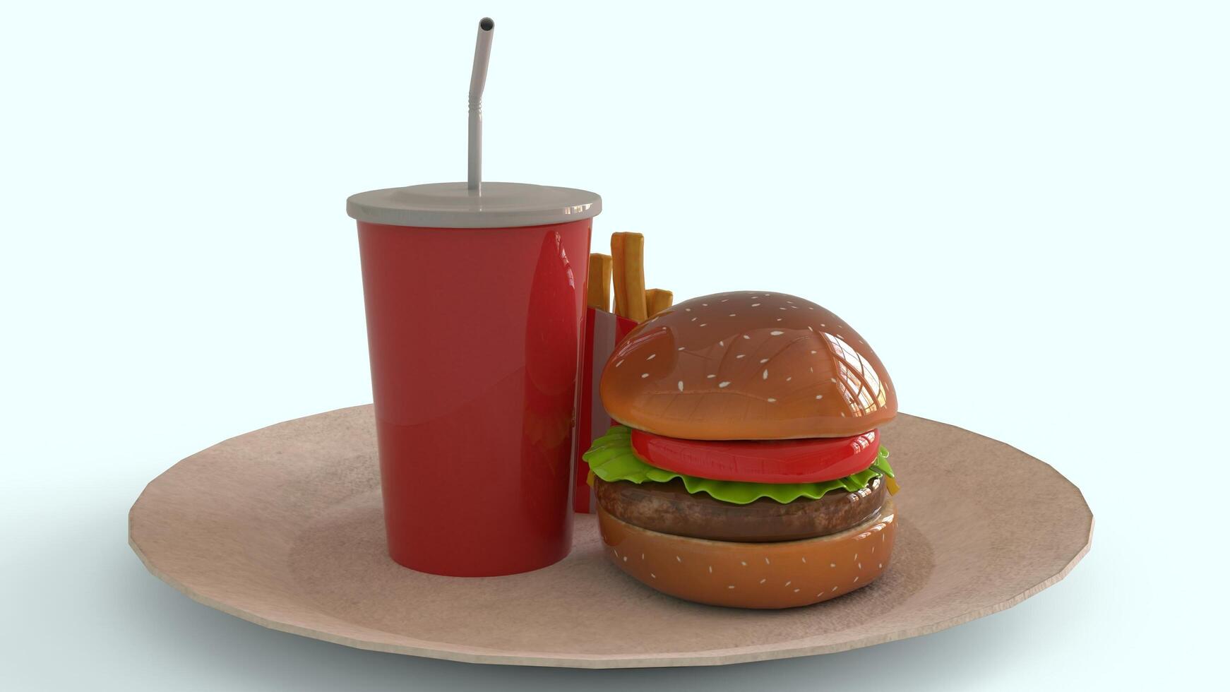 burger and french Fries on plate with white background photo