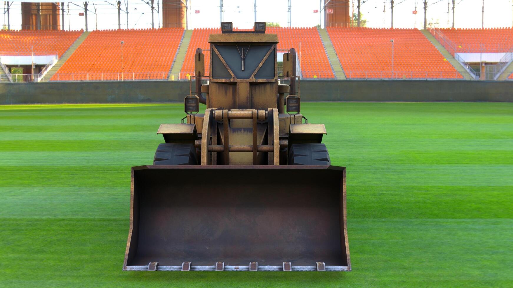 Yellow Bulldozer on Stadium 4k photos