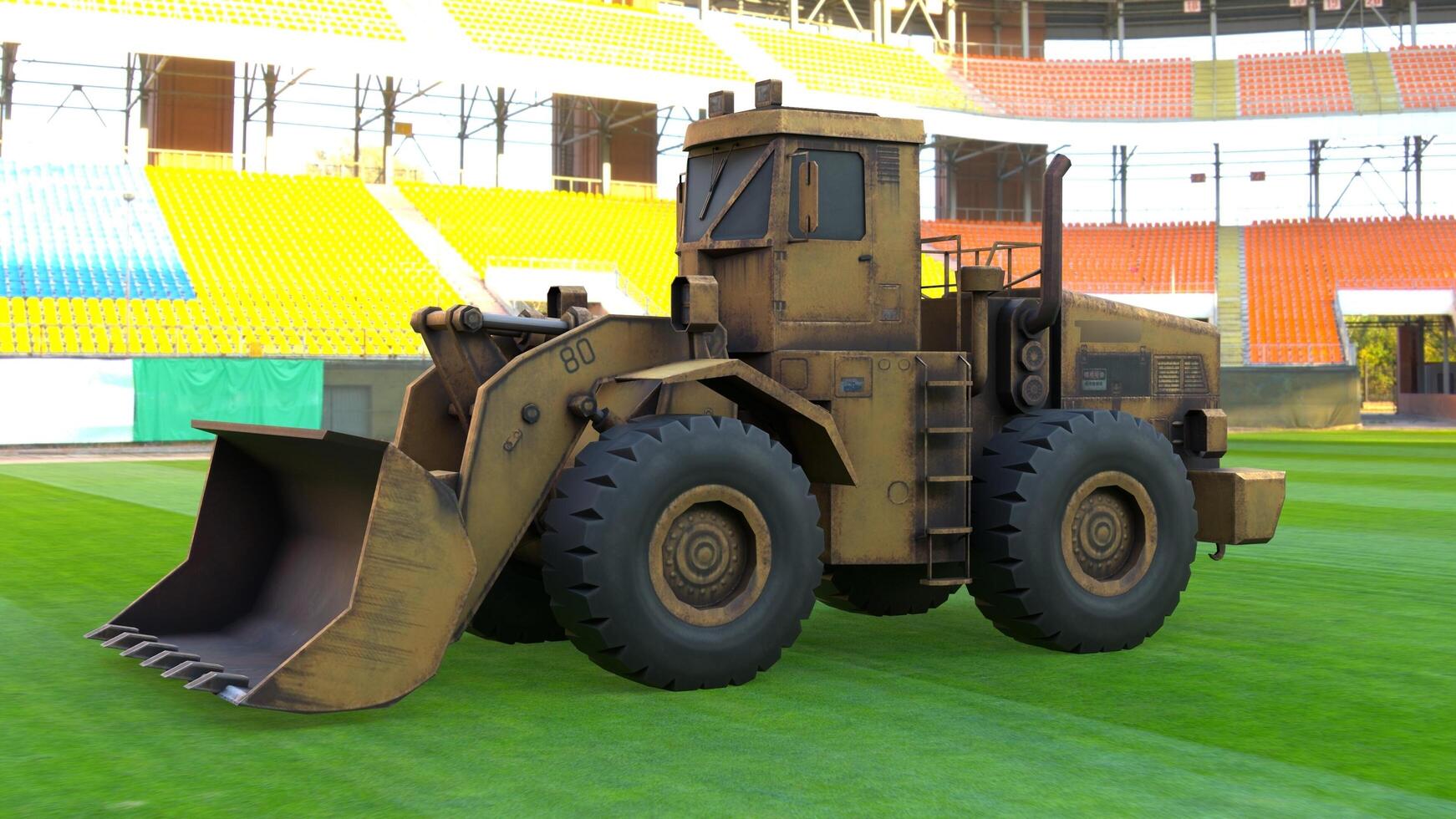 Yellow Bulldozer on Stadium 4k photos