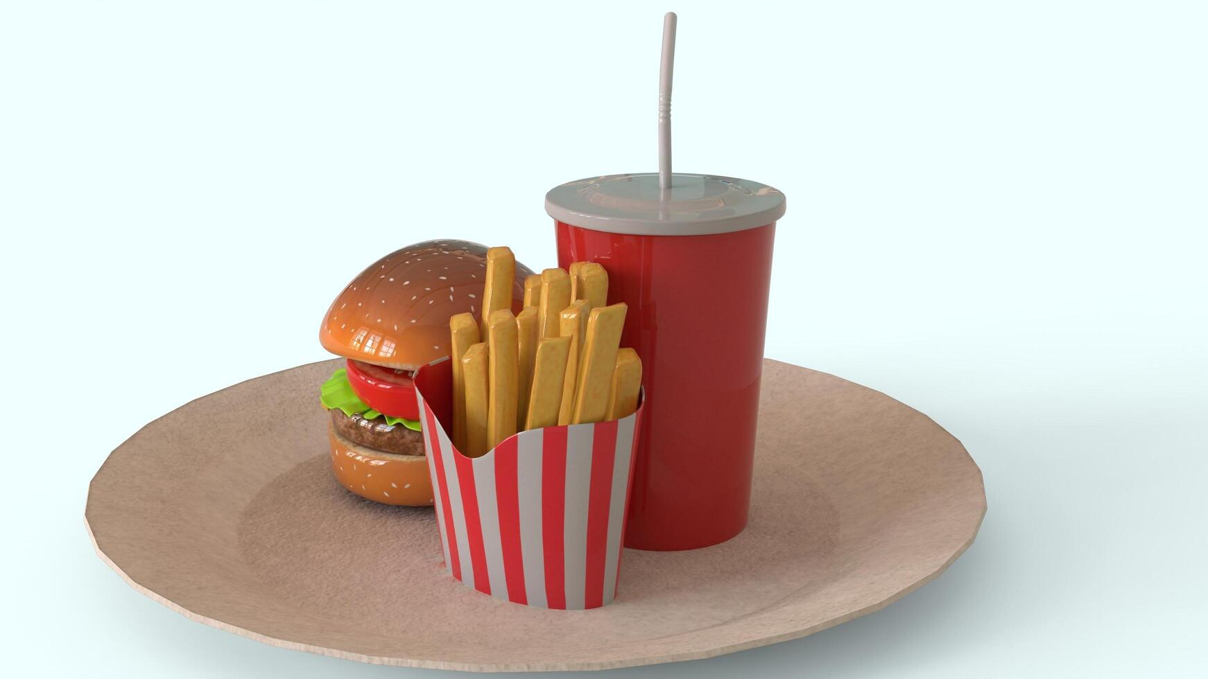 burger and french Fries on plate with white background photo