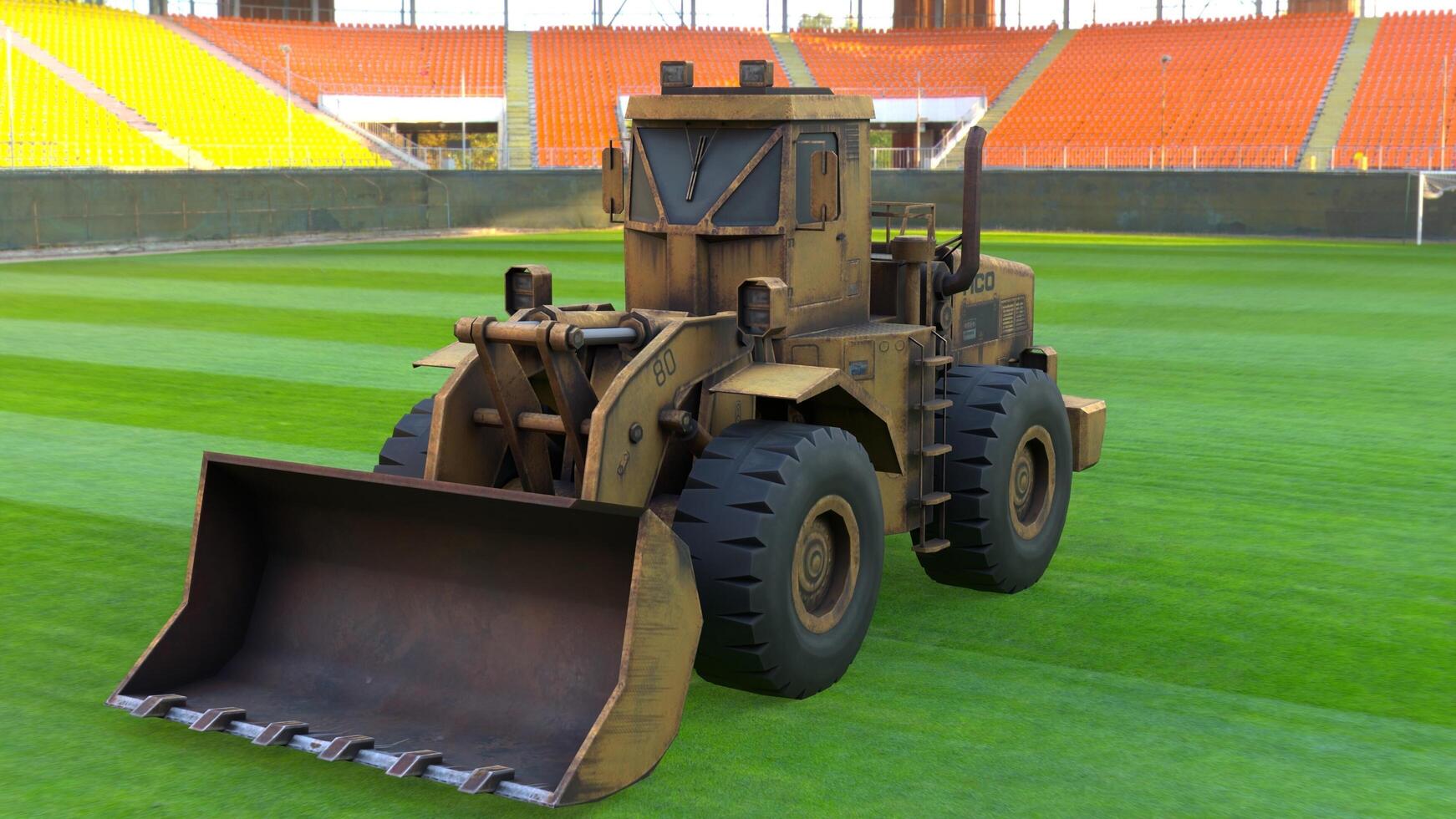 Yellow Bulldozer on Stadium 4k photos