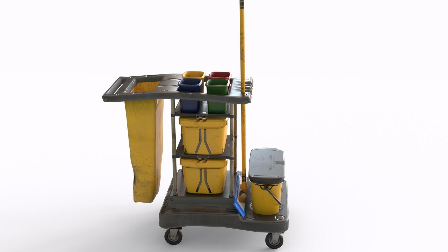 cleaning cart with white background photo