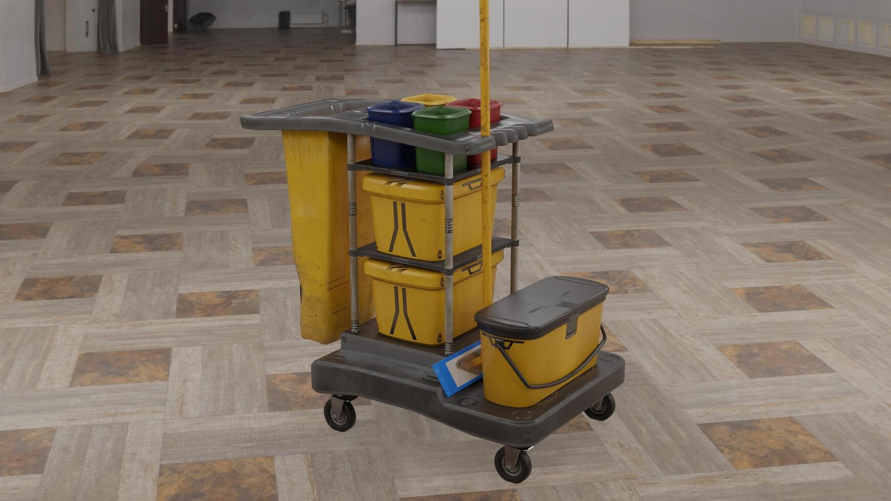 cleaning cart with room background photo