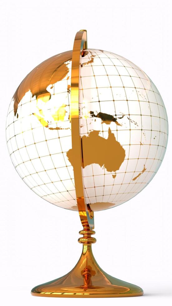 golden globe map with white background photo