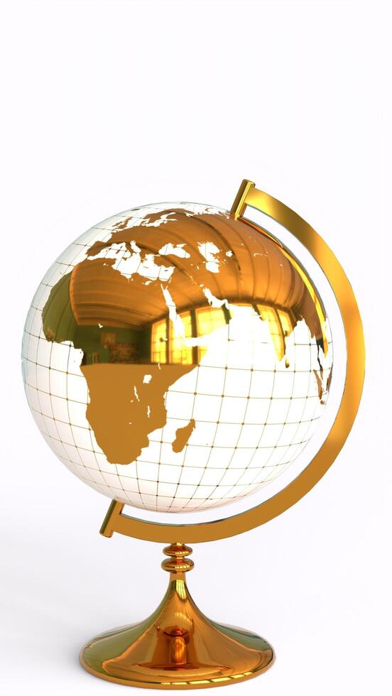 golden globe map with white background photo