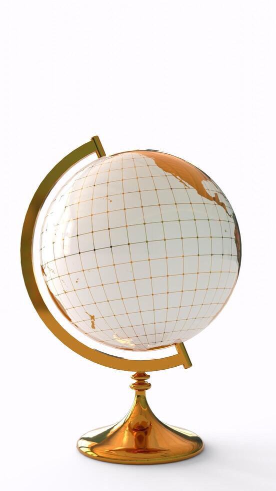 golden globe map with white background photo
